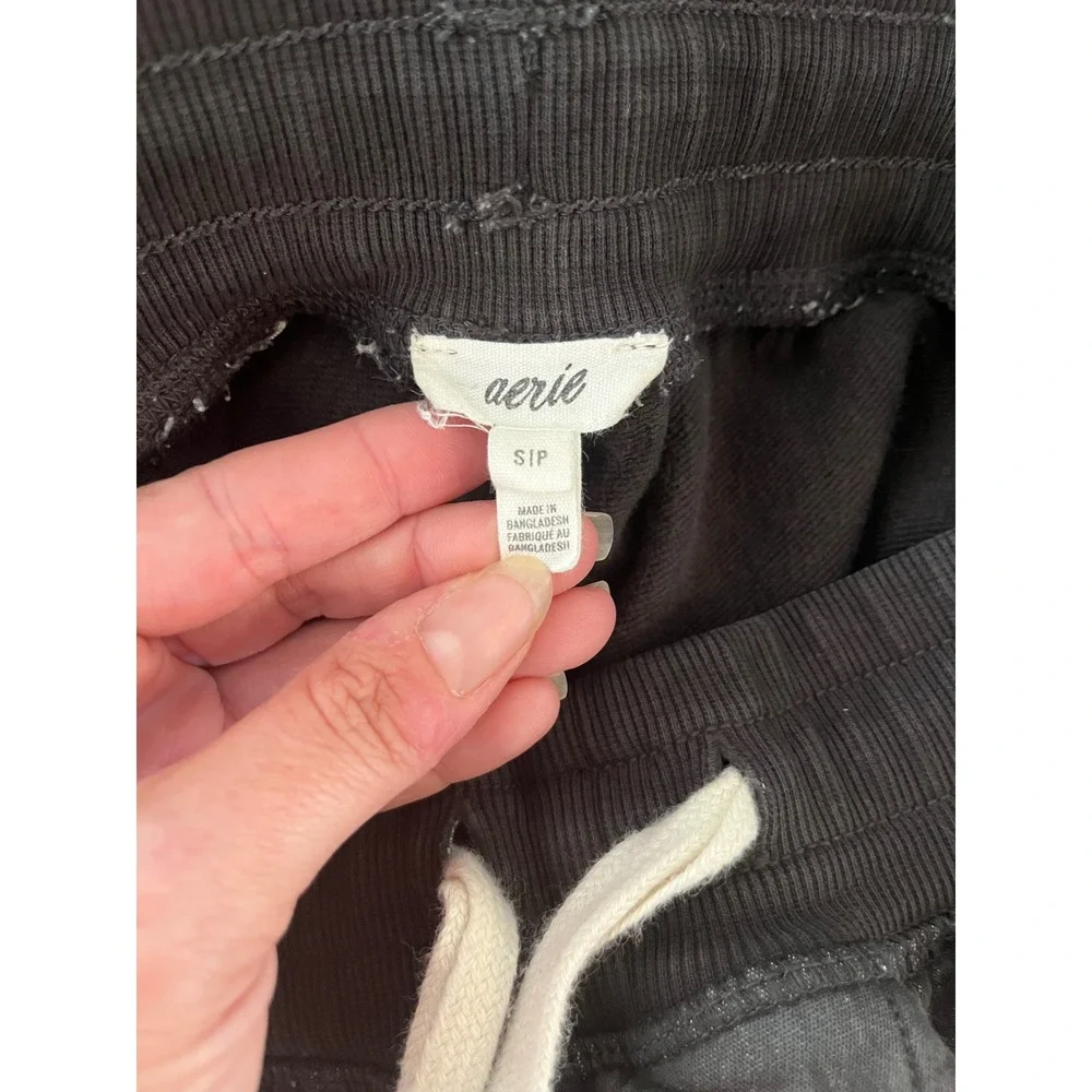 Aerie Wide Leg Lounge Pants Faded Black Drawstring Raw Hem Small - Picture 3 of 9